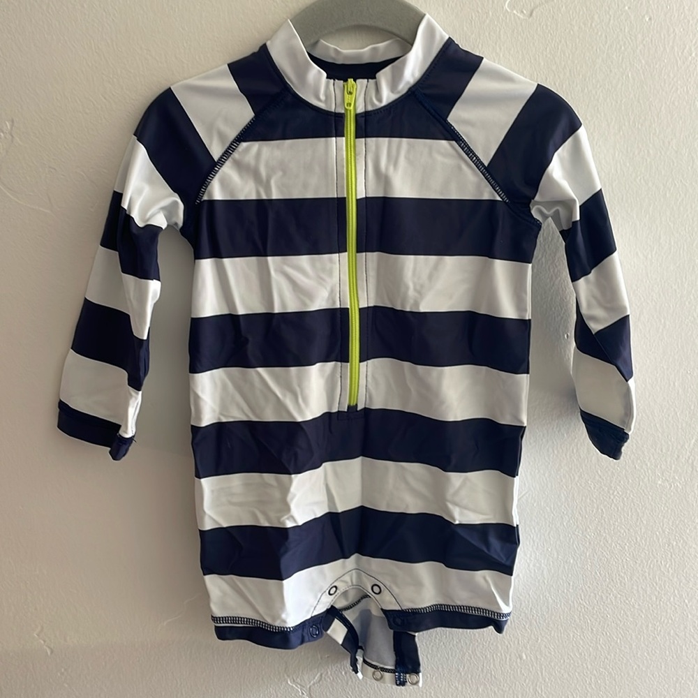 PRIMARY Baby One-Piece Rash Guard - Blue and White Stripes